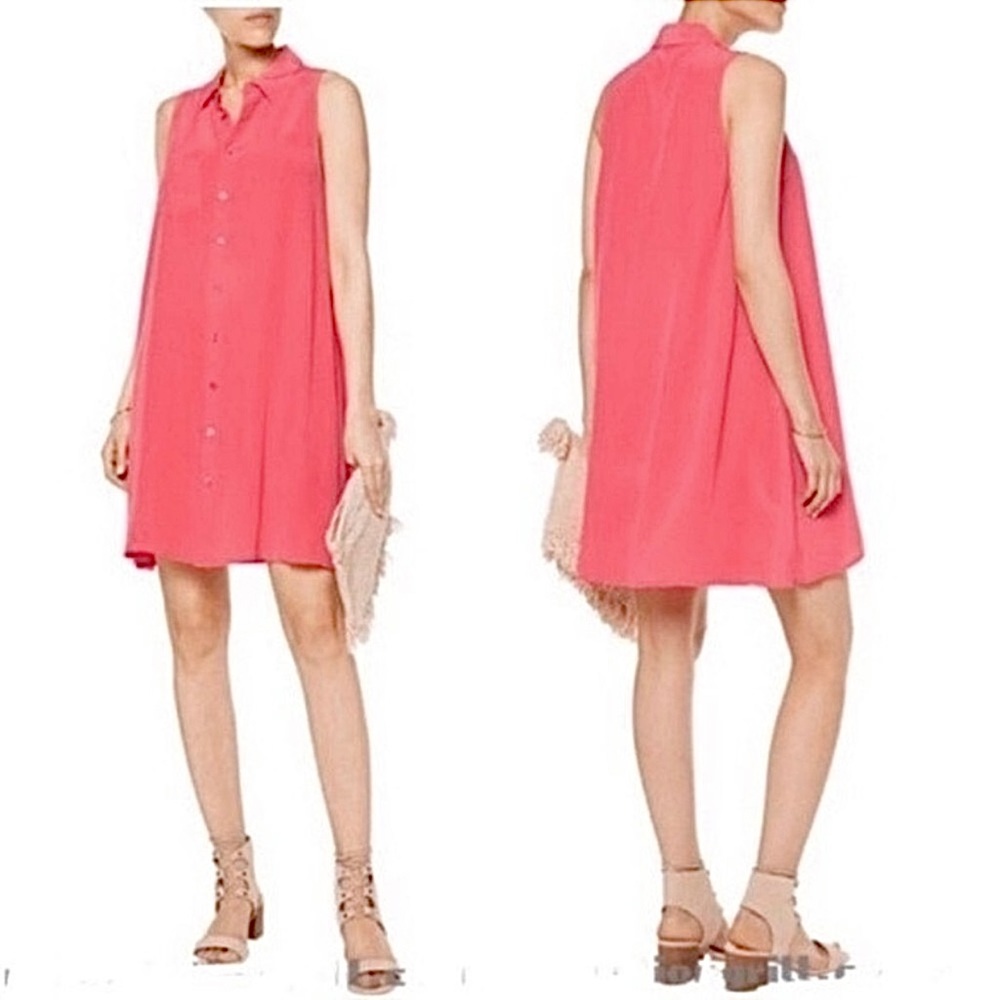Equipment Mina Coral Pink 100% Silk Button Down Shirt Dress Size XS